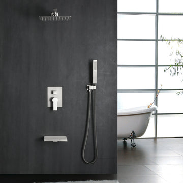 Modern Brushed Nickel 10 Inch Shower System with SUS304 Rain Shower and Waterfall Spout