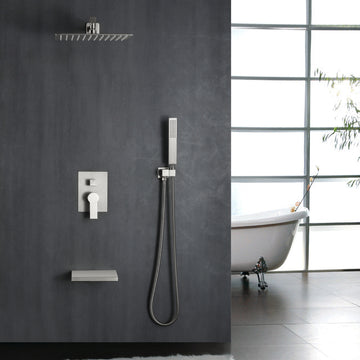 Modern Brushed Nickel 12 Inch Shower System with SUS304 Rain Shower and Waterfall Spout
