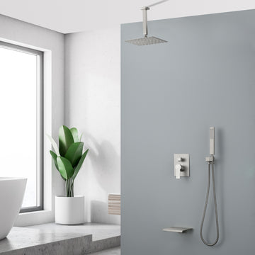Modern Brushed Nickel 10 Inch Shower System with SUS304 Rain Shower and Waterfall Spout