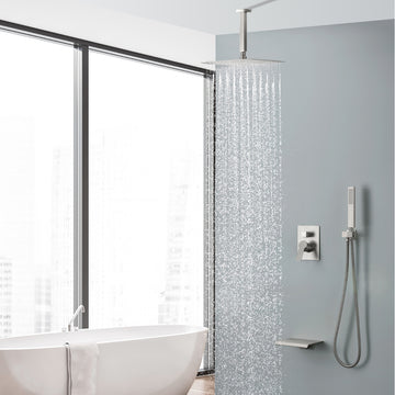 Modern Brushed Nickel 12 Inch Shower System with SUS304 Rain Shower and Waterfall Spout