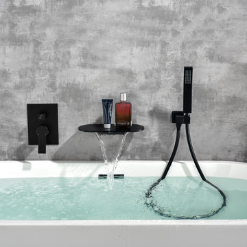 Modern Matte Black Wall Mounted Bathtub Faucet With Hand Shower