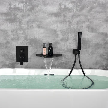 Modern Matte Black Wall Mounted Bathtub Faucet With Hand Shower