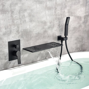 Modern Matte Black Wall Mounted Bathtub Faucet With Hand Shower
