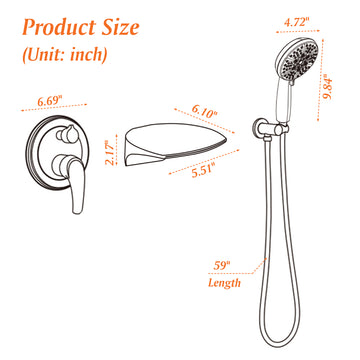 Wall Mount Single Handle 7 Spray Tub and Shower Faucet with Handheld Shower Head in Brushed Gold Valve Included