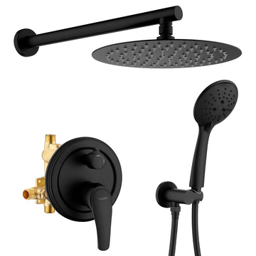 Boyel Living 5-Spray Patterns with 3.2 GPM 10 in. Wall Mount Dual Shower Heads with Rough-In Valve Body and Trim