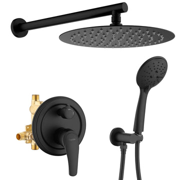 Boyel Living 5-Spray Patterns with 2.35 GPM 12 in. Wall Mount Dual Shower Heads with Valve Included