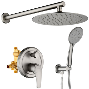Boyel Living 5-Spray Patterns with 3.2 GPM 10 in. Wall Mount Dual Shower Heads with Rough-In Valve Body and Trim