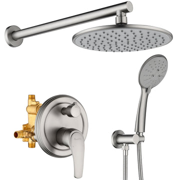 Boyel Living 5-Spray Patterns with 2.66 GPM 9 in. Wall Mount Dual Shower Heads with Pressure Balance Round-In Valve