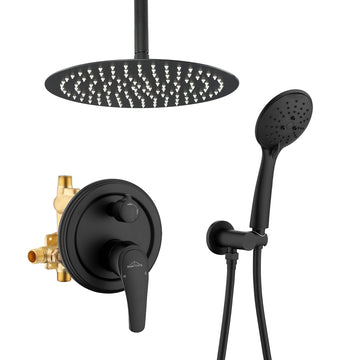 Boyel Living 5-Spray Patterns with 2.35 GPM 12 in. H Ceiling Mount Dual Shower Heads with Valve Included
