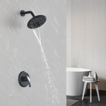 Modern Matte Black Shower System with 8 Inch 6 Function Rain Shower