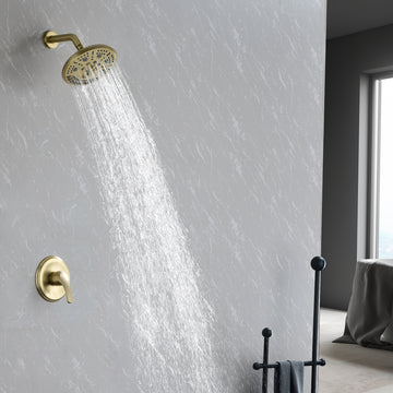 Modern Brushed Gold Shower System with 8 Inch 6 Function Rain Shower