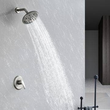Modern Brushed Nickel Shower System with 8 Inch 6 Function Rain Shower