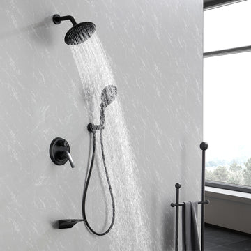 Modern Matte Black 3 Function Shower System with Rain Shower and Waterfall Spout