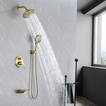 Modern Brushed Gold 3 Function Shower System with Rain Shower and Waterfall Spout