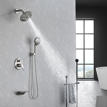 Modern Brushed Nickel 3 Function Shower System with Rain Shower and Waterfall Spout