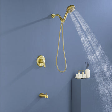 Brushed Gold Shower Set with 9 Function Handheld Shower and cUPC Pressure Balance Valve