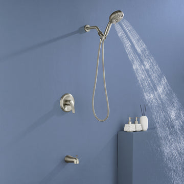 Brushed Nickel Shower Set with 9 Function Handheld Shower and cUPC Pressure Balance Valve