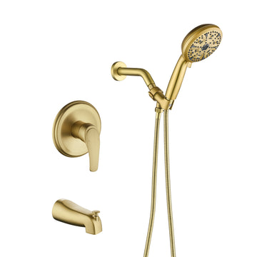 Brushed Gold Shower Set with 10 Function Handheld Shower and cUPC Pressure Balance Valve