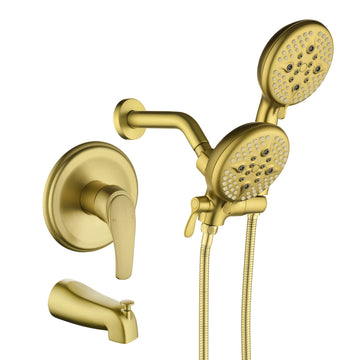 Brushed Gold Shower Set with Five Function Rain Shower and Handheld Shower and cUPC Pressure Balance Valve
