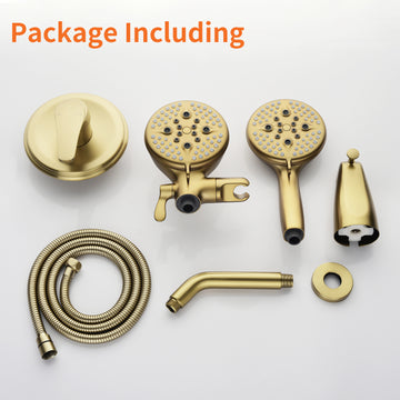 Brushed Gold Shower Set with Five Function Rain Shower and Handheld Shower and cUPC Pressure Balance Valve