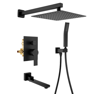 Single Handle 1 Spray Tub and Shower Faucet with Fixed Shower and Handheld Shower in Matte Black 10 Inch Valve Included