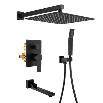 Single Handle 1 Spray Tub and Shower Faucet with Fixed Shower and Handheld Shower in Matte Black 12 Inch Valve Included