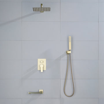 Modern Brushed Gold 12 Inch Shower System with SUS304 Rain Shower and Swivel Spout