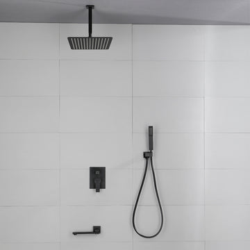 Modern Matte Black 10 Inch Shower System with SUS304 Rain Shower and Swivel Spout