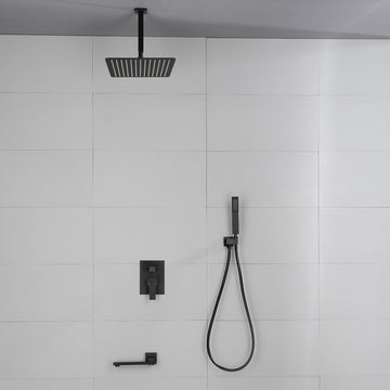 Modern Matte Black 12 Inch Shower System with SUS304 Rain Shower and Swivel Spout
