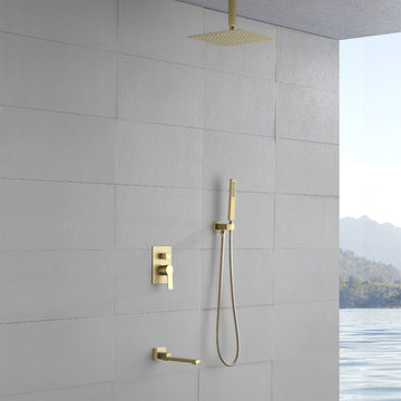 Modern Brushed Gold 10 Inch Shower System with SUS304 Rain Shower and Swivel Spout