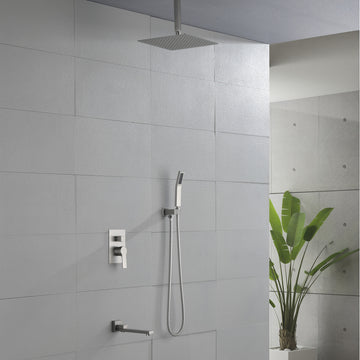 Modern Brushed Nickel 12 Inch Shower System with SUS304 Rain Shower and Swivel Spout