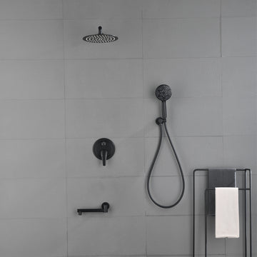 Modern Matte Black 12 Inch Shower System with SUS304 Rain Shower and 7 Function Hand Shower