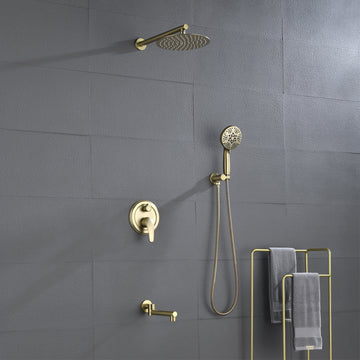 Modern Brushed Gold 12 Inch Shower System with SUS304 Rain Shower and 7 Function Hand Shower