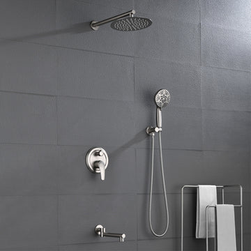 Modern Brushed Nickel 10 Inch Shower System with SUS304 Rain Shower and 7 Function Hand Shower