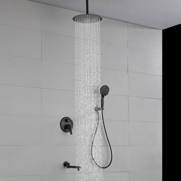 Modern Matte Black 12 Inch Shower System with SUS304 Rain Shower and 7 Function Hand Shower