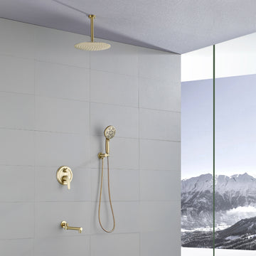 Modern Brushed Gold 12 Inch Shower System with SUS304 Rain Shower and 7 Function Hand Shower