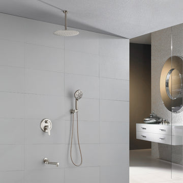 Modern Brushed Nickel 12 Inch Shower System with SUS304 Rain Shower and 7 Function Hand Shower