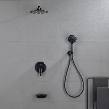 Modern Matte Black 12 Inch Shower System with Rain Shower and Waterfall Spout