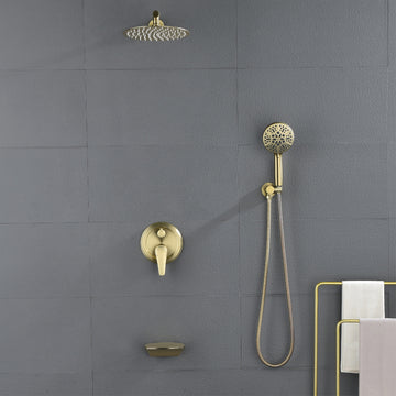 Modern Brushed Gold 10 Inch Shower System with Rain Shower and Waterfall Spout