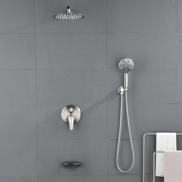 Modern Brushed Nickel 10 Inch Shower System with Rain Shower and Waterfall Spout