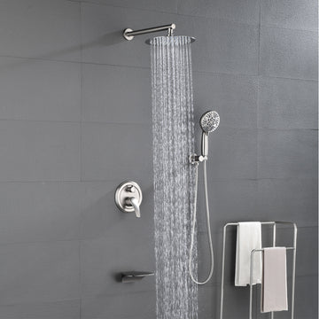 Modern Brushed Nickel 12 Inch Shower System with Rain Shower and Waterfall Spout