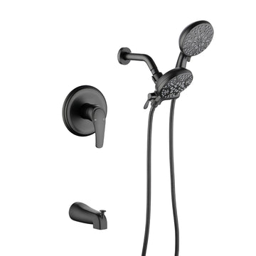 Modern Matte Black Shower System Kit With Dual Shower Heads