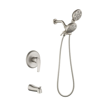Modern Brushed Nickel Shower System Kit With Dual Shower Heads