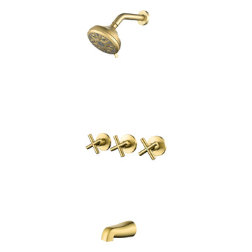 Brushed Gold Shower Set with Seven Function Dual Shower Heads and cUPC Pressure Balance Valve
