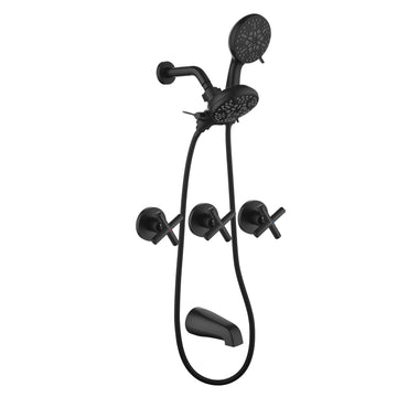 Matte Black Shower Set with Three Handle Control and Seven Function Dual Shower Heads