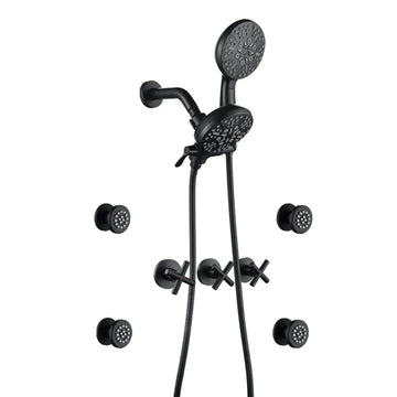 Matte Black Shower Set with Seven Function Overhead Shower Hand Shower and Four Body Sprays