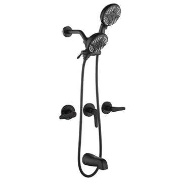 Matte Black Shower Set with Five Function Dual Shower Heads and Three Handle Control