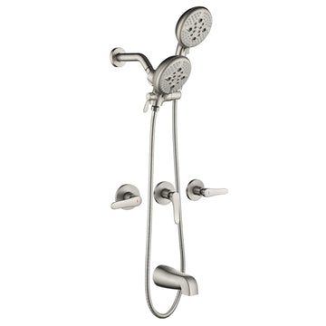 Modern Brushed Nickel 3 Handle Shower System with 5 Function Dual Shower Heads
