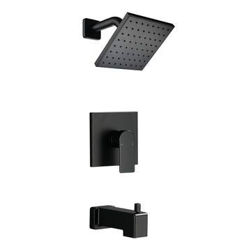 Matte Black Shower Set with 6 Inch Square Shower Head and Pressure Balance Valve