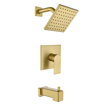 Brushed Gold Shower Set with 6 Inch Square Shower Head and Pressure Balance Valve